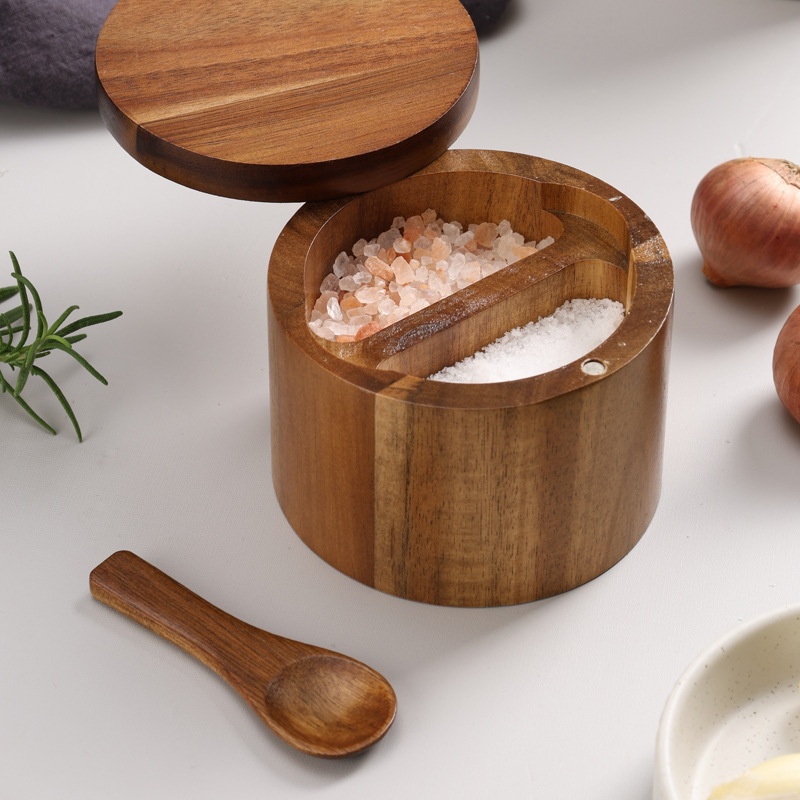 Boîte à sel et à assaisonnements en bois d'acacia – Image 2
