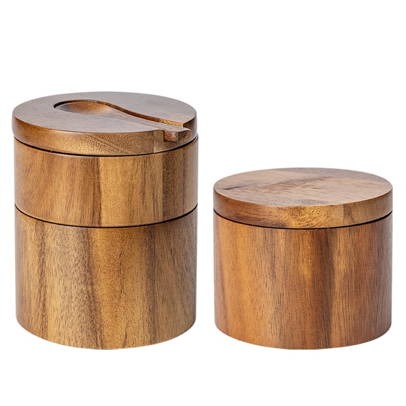 Boîte à sel et à assaisonnements en bois d'acacia – Image 5