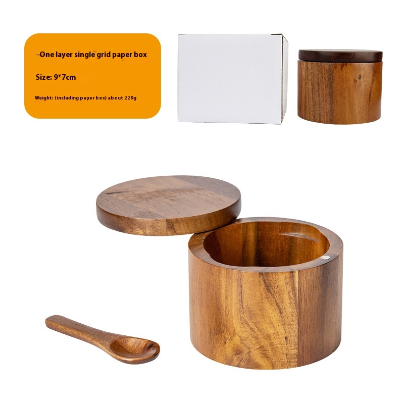 Boîte à sel et à assaisonnements en bois d'acacia – Image 6