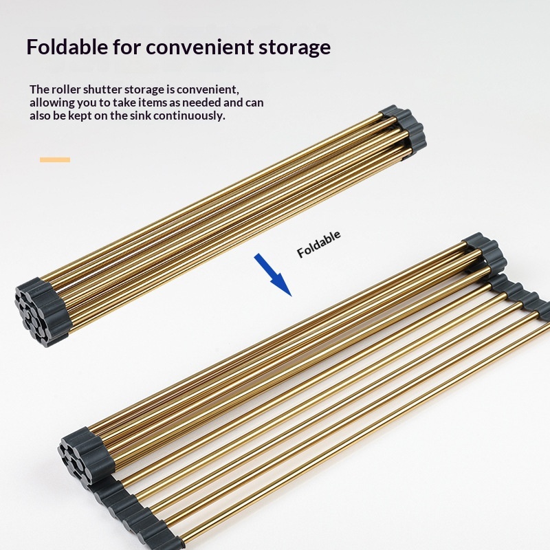 Égouttoir à vaisselle pliable en acier inoxydable — doré – Image 2