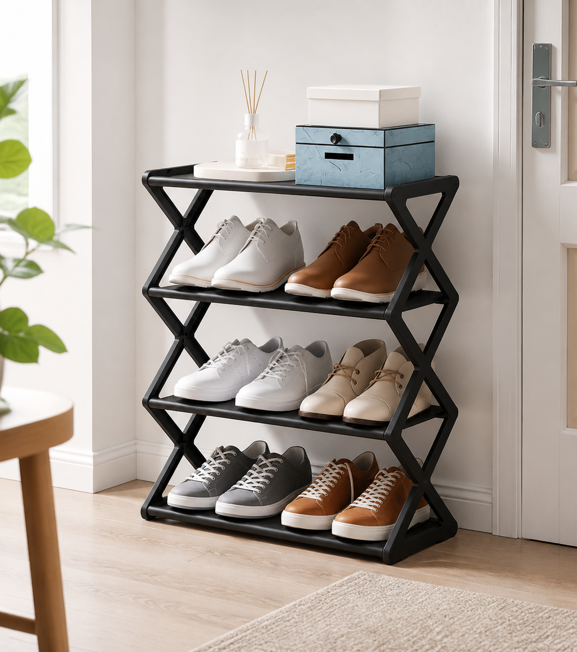 Étagère à chaussures étroite en métal à 4 niveaux – Image 2