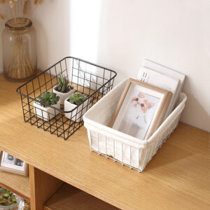 Panier de rangement en fer avec doublure en tissu en option