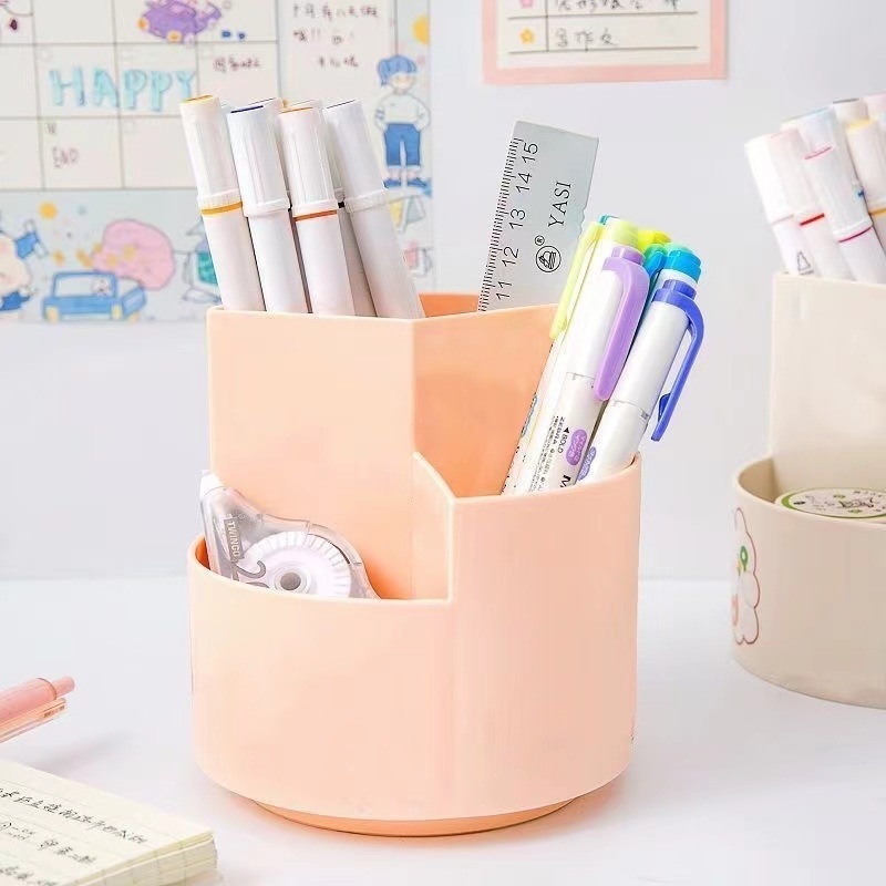 Pot à crayons de bureau rotatif avec rangement – Image 3