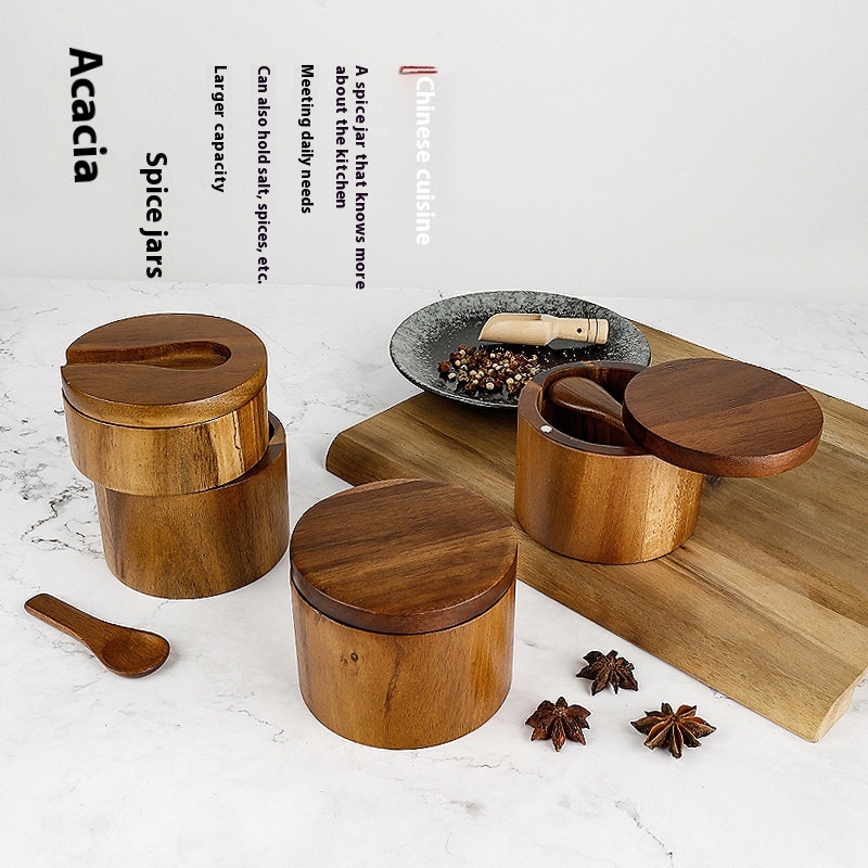 Boîte à sel et à assaisonnements en bois d'acacia