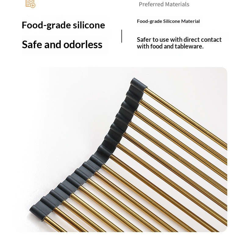 Égouttoir à vaisselle pliable en acier inoxydable — doré – Image 4