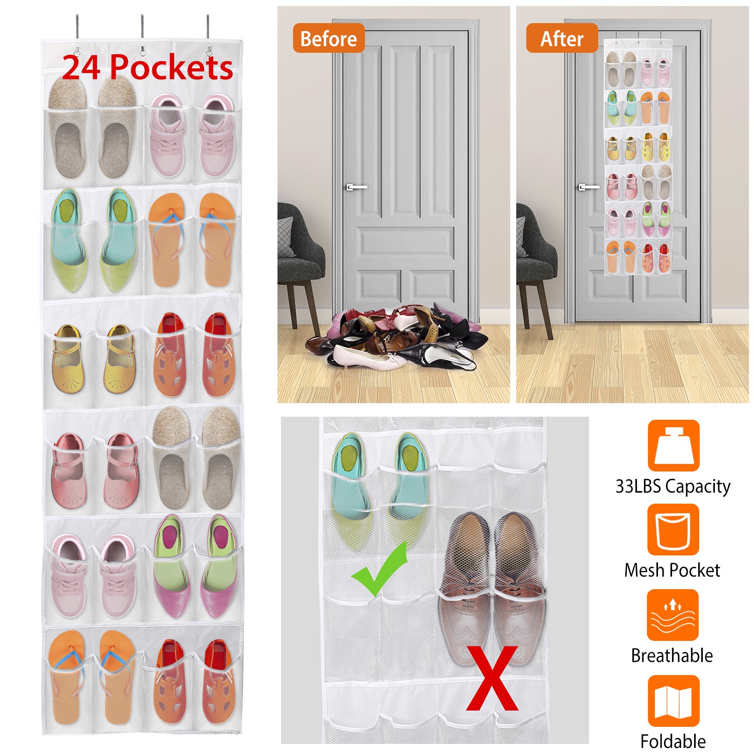 Range-chaussures de porte — 24 poches